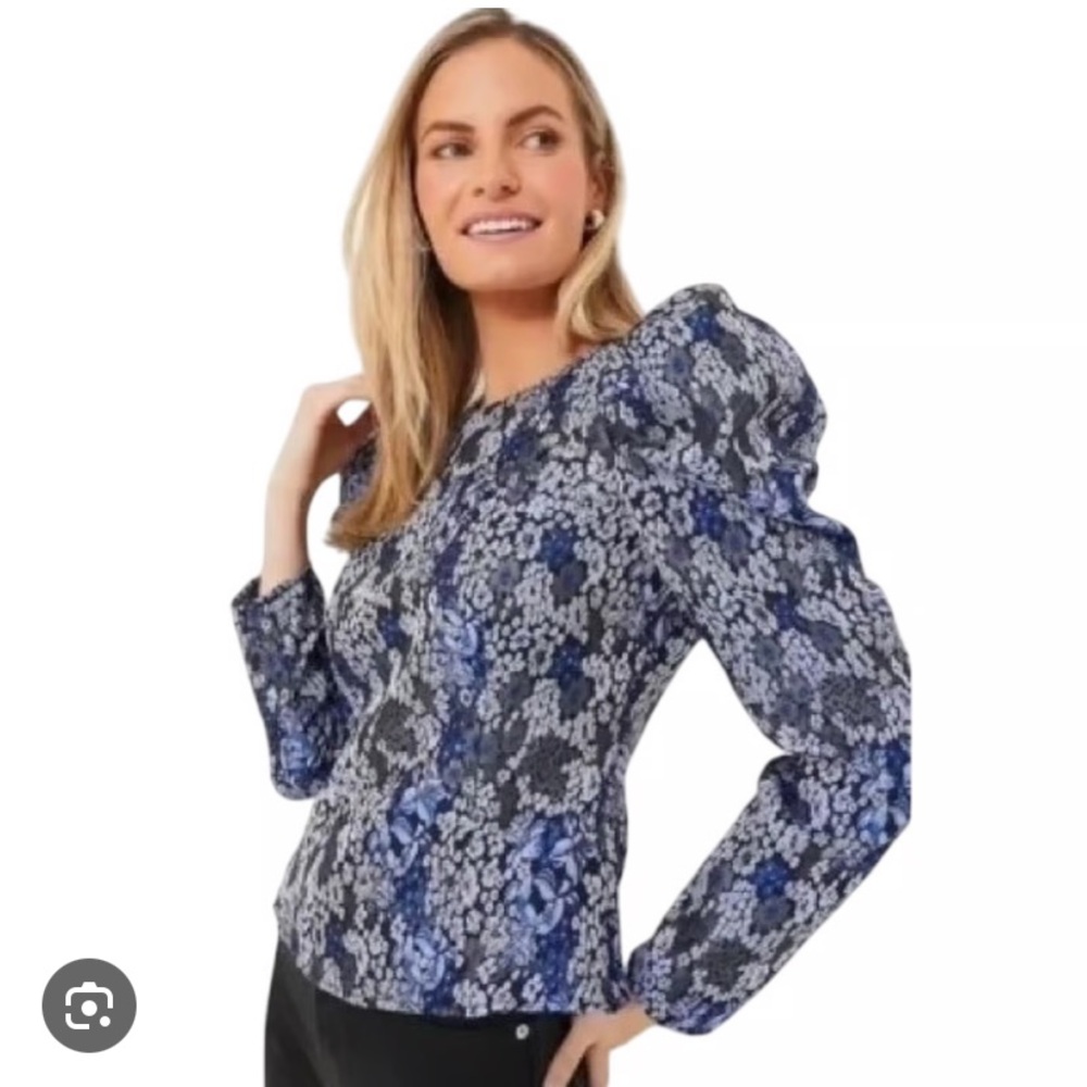 Floral Blue and Black Blouse